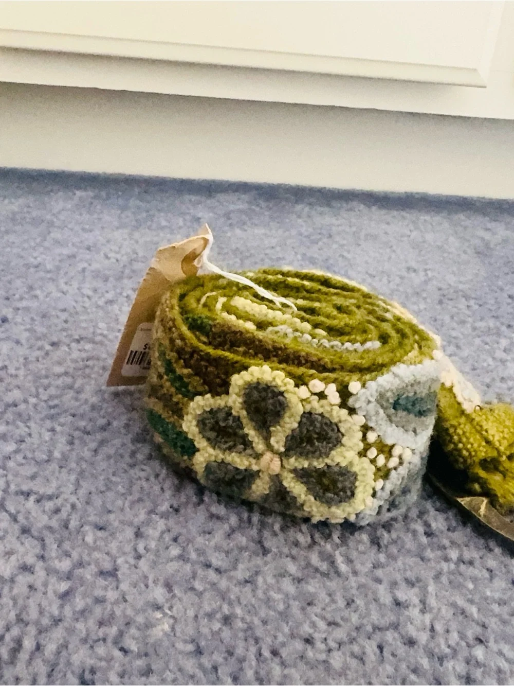 Green Embroidered Floral Wool Belt with Brass Buckle